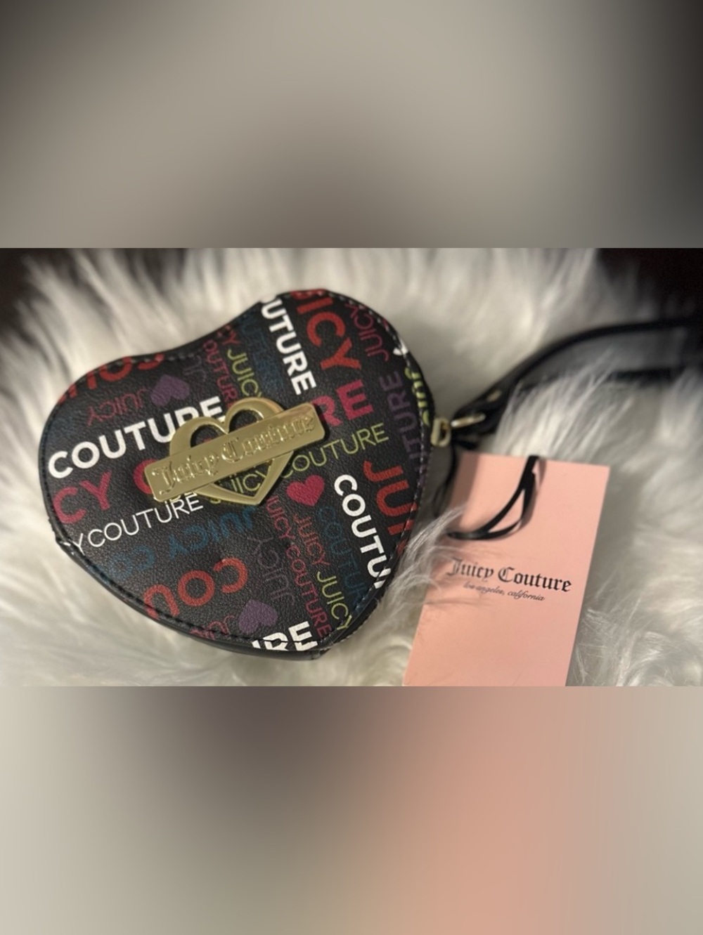 Juicy Couture Black Heart Graffiti Logo Coin Purse Wristlet NWT